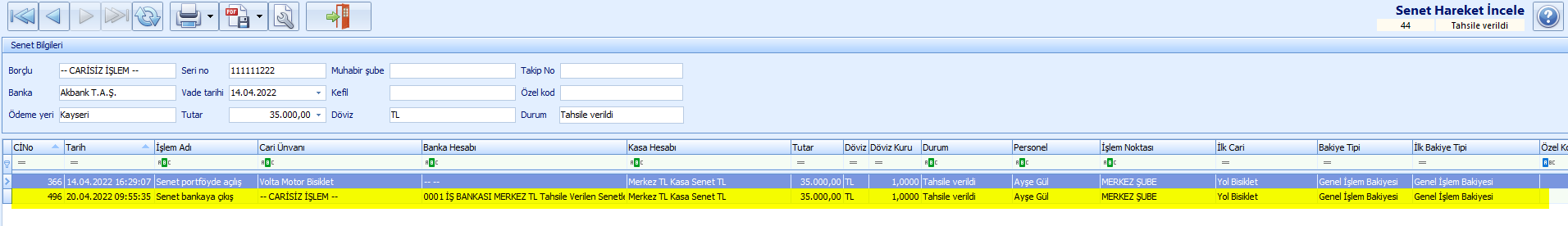 0240_Senet Islemleri_senet listesi_senet bankaya cikis_hareket