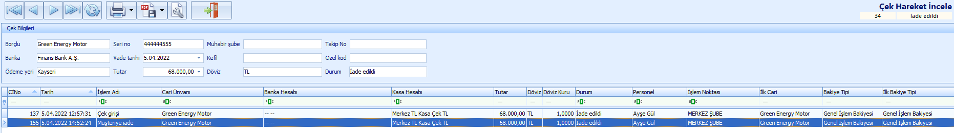 0239_Cek Islemleri_cek iade_hareket incele