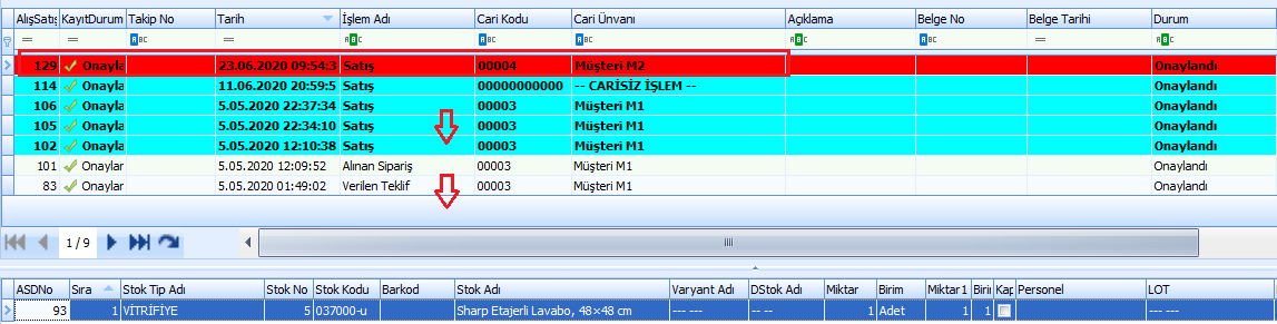 Satış İşlem Stok Listesi