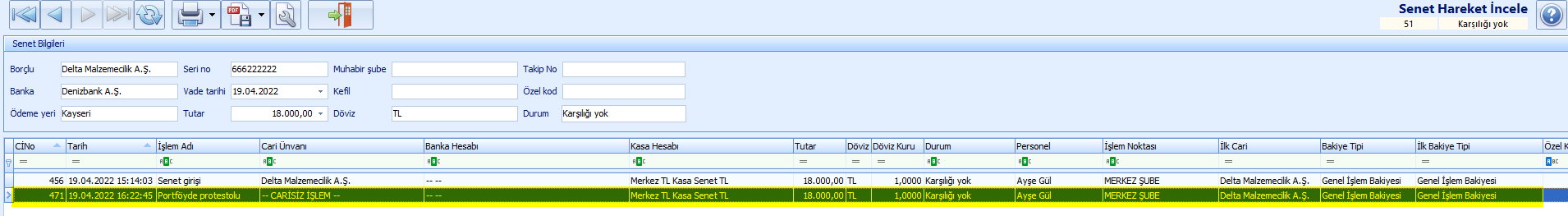 0240_Senet Islemleri_senet listesi_portfoyde protestolu_hareket