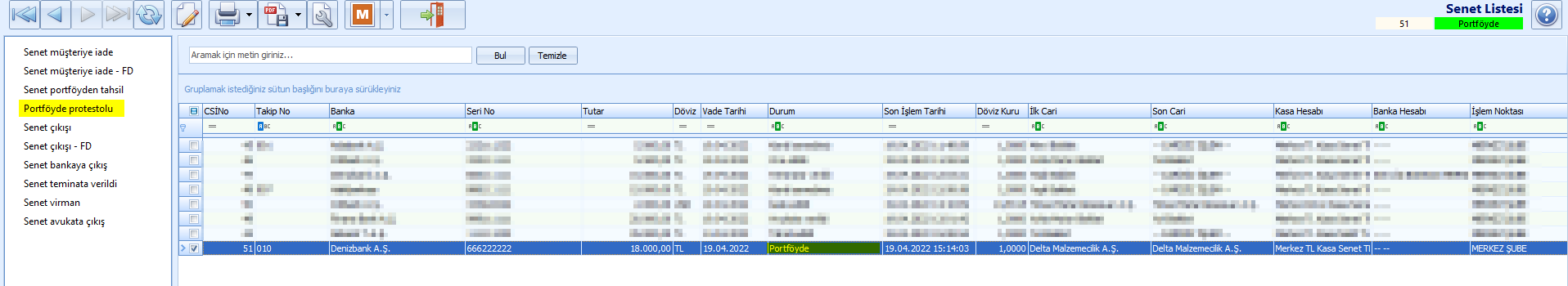 0240_Senet Islemleri_senet listesi_portfoyde protestolu