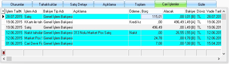 paket satış cari işlemler