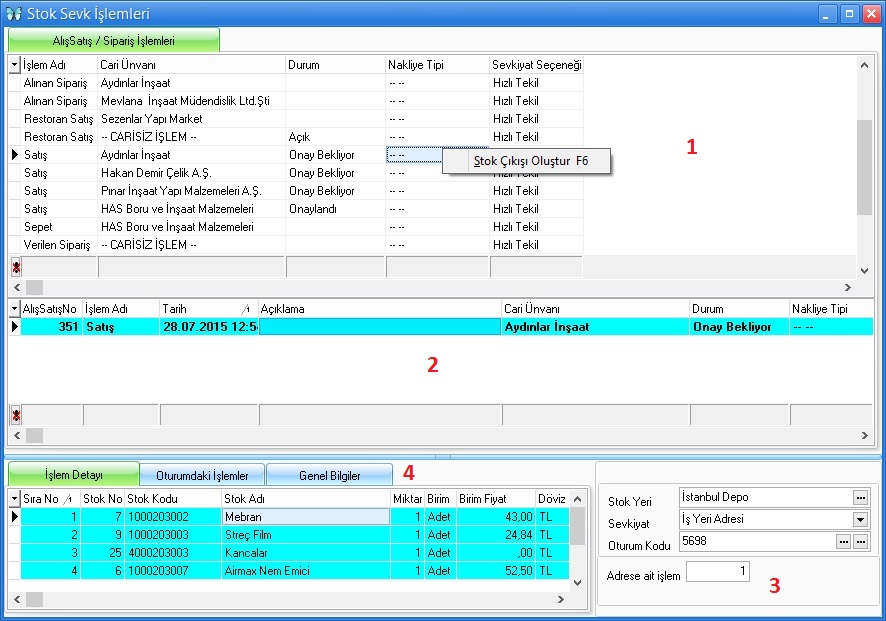 stok sevk işlemleri