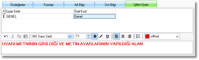 cari tip detayi işlem uyarı