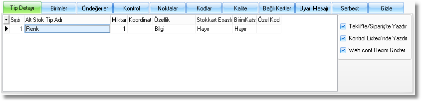 stok tipi tanımları tip detayı