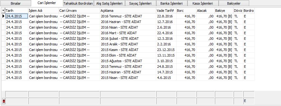 bys site cari işlemi